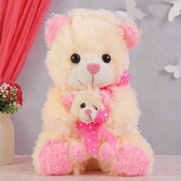 15 Inch Cream and Pink Mumma Baby Teddy Bear Plush Soft Toy